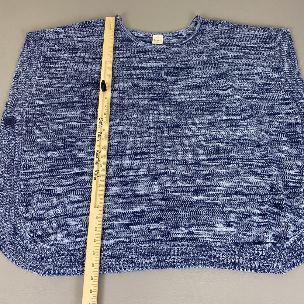 Blair Sweater Top Plus Size Women's 3X Blue Marled Knit Button Poncho Crew Neck - Picture 7 of 10